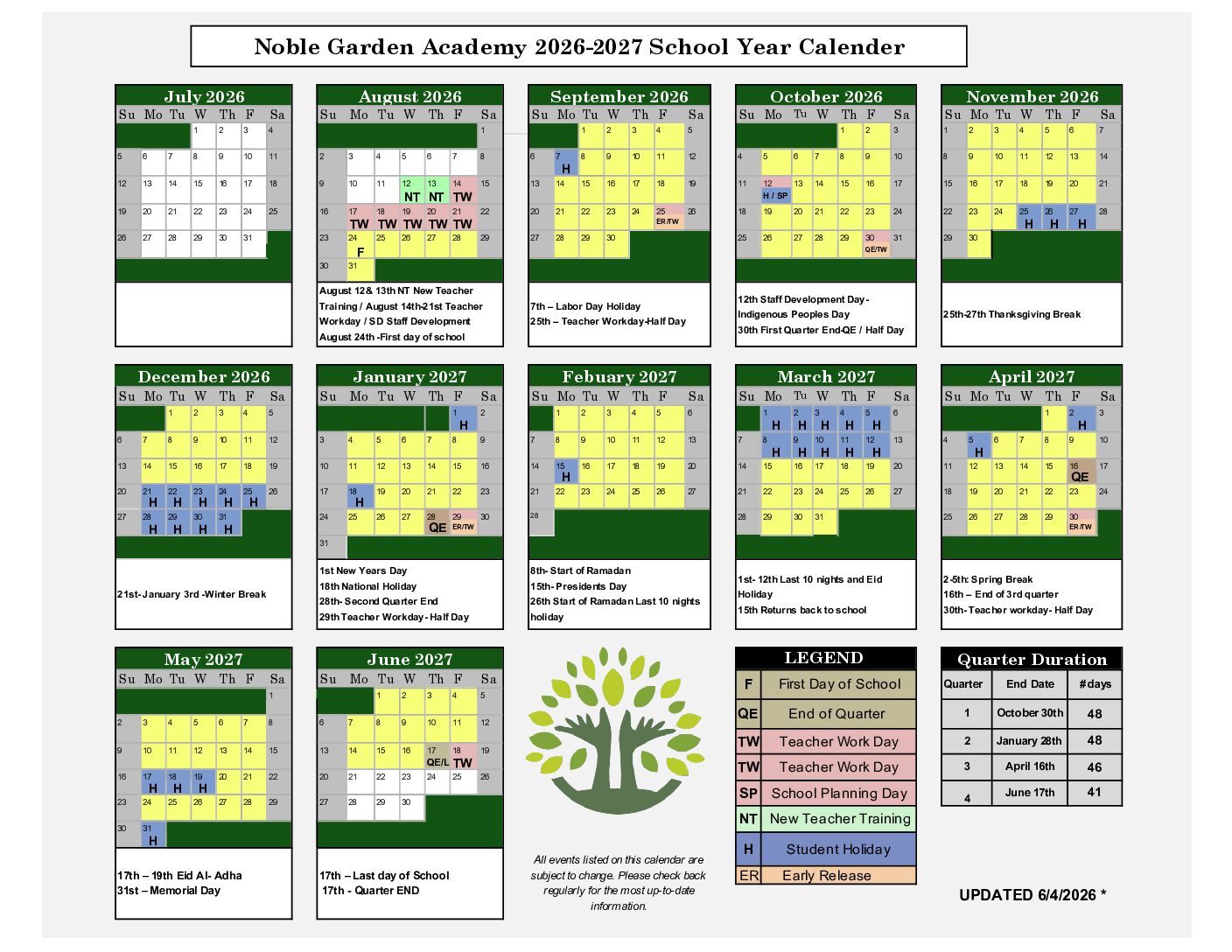 Nga school year calander